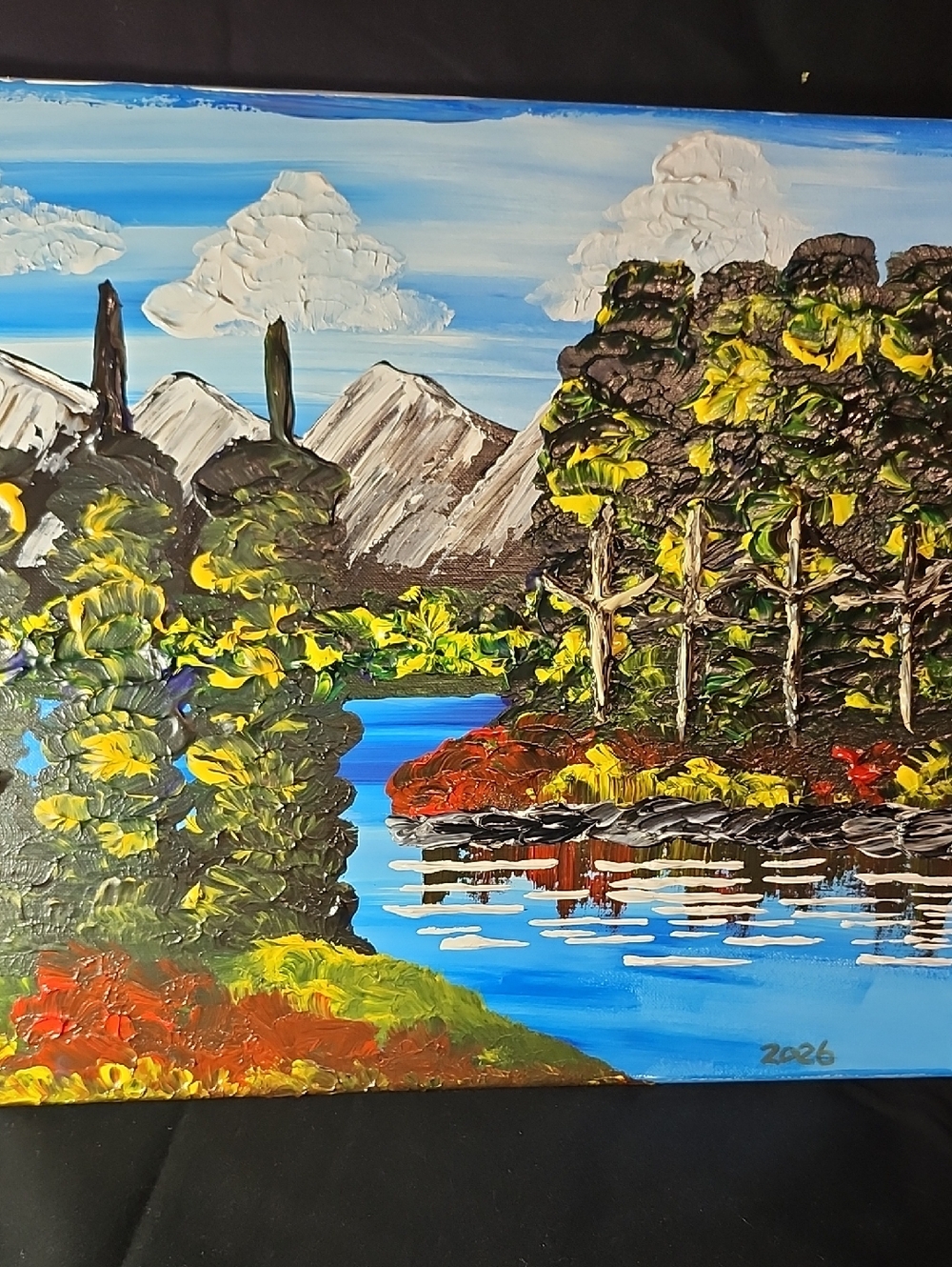 Hand-Painted Landscape Canvas Wall Art - Blue, Green & Yellow
